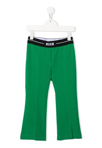 MSGM Kids logo-waistband flared trousers - Verde