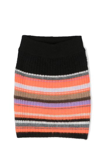 MSGM Kids ribbed-knit striped straight skirt - Arancione