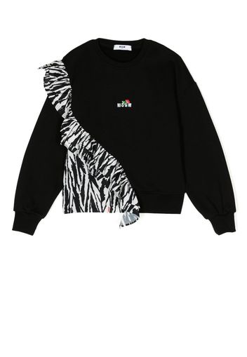 MSGM Kids zebra ruffle logo-print sweatshirt - Nero