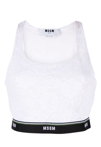 MSGM logo-strap lace racerback bra - Bianco