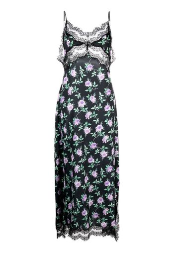 MSGM rose-print slip maxi dress - Nero