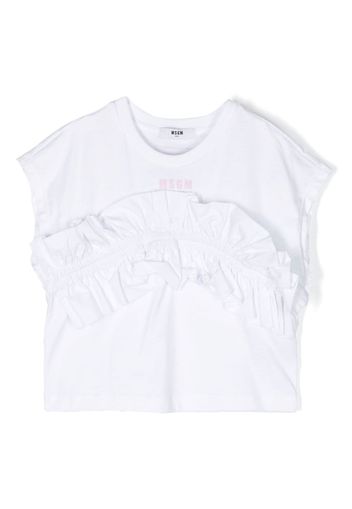 MSGM Kids ruffled-detail cotton T-shirt - Bianco