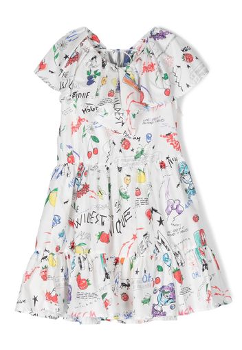 MSGM Kids hand-painted ruffled dress - Bianco