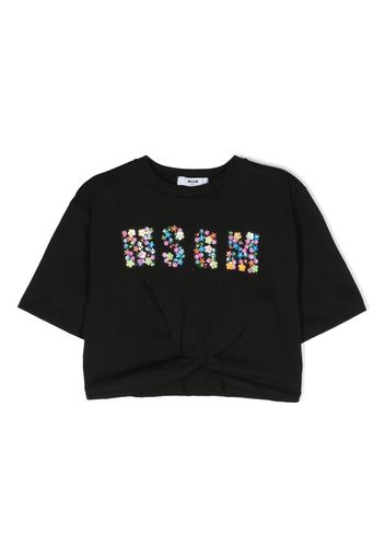 MSGM Kids floral-logo cropped T-shirt - Nero