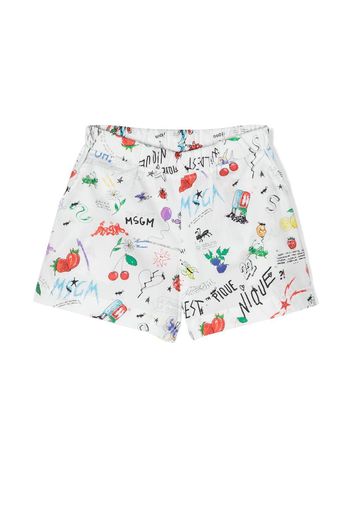 MSGM Kids Shorts con design dipinto a mano - Bianco