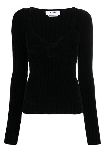 MSGM twist-front ribbed long-sleeve top - Nero