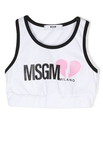 MSGM Kids logo-print cropped tank top - Bianco