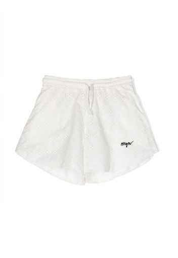 MSGM Kids logo-embroidered broderie anglaise shorts - Bianco