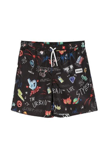 MSGM Kids all-over graphic-print swim shorts - Nero