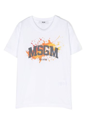 MSGM Kids paint-splatter logo-print T-shirt - Bianco