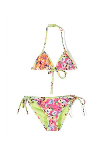 MSGM Kids floral triangle halterneck bikini - Verde