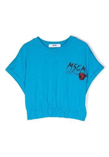 MSGM Kids cotton logo-print T-shirt - Blu