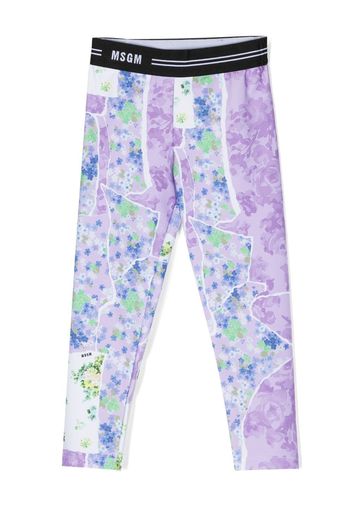 MSGM Kids floral-print logo-waist leggings - Viola