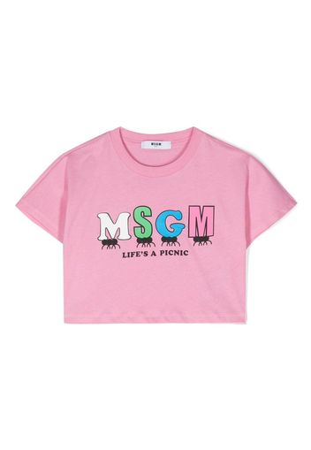 MSGM Kids graphic slogan-print cropped T-shirt - Rosa