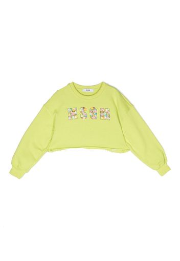 MSGM Kids floral sequin-embellished crew neck sweatshirt - Verde