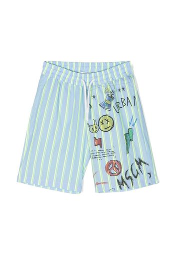 MSGM Kids striped graphic-print swim shorts - Blu