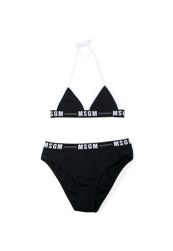 MSGM Kids logo-print strap bikini set - Nero