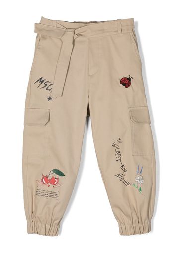 MSGM Kids hand-painted print trousers - Marrone