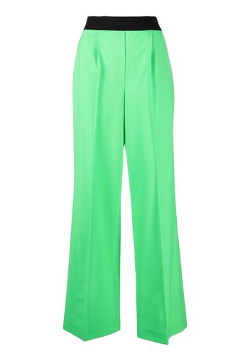 MSGM logo-waistband wide-leg trousers - Verde