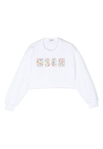 MSGM Kids floral sequin-embellished crew neck sweatshirt - Bianco