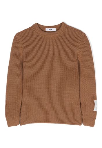 MSGM Kids intarsia-knit logo crew-neck jumper - Marrone