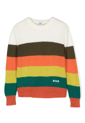 MSGM Kids stripe-pattern colour-block jumper - Verde