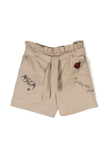 MSGM Kids sketch-print gathered belted shorts - Toni neutri