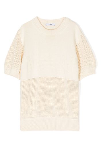 MSGM Kids crew-neck knitted cotton T-shirt - Toni neutri