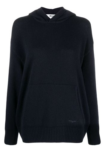 MSGM logo-embroidered wool-cashmere hoodie - Blu