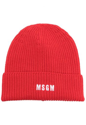 MSGM logo-embroidered knitted beanie - Rosso