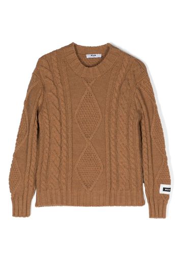 MSGM Kids logo-patch Aran-knit jumper - Marrone