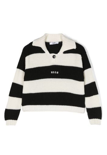 MSGM Kids logo-embroidered striped jumper - Bianco