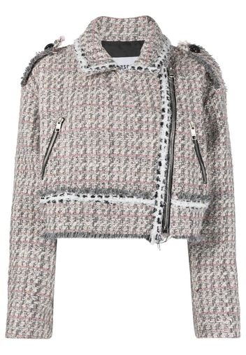 MSGM cropped tweed biker jacket - Rosa