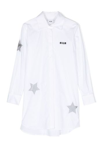 MSGM Kids star-patch cotton shirtdress - Bianco