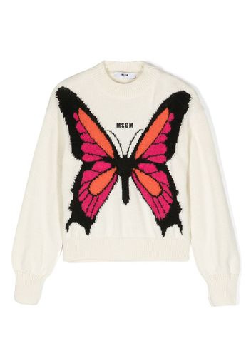 MSGM Kids butterfly intarsia-knit jumper - Toni neutri
