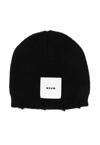 MSGM Kids logo-patch knitted beanie - Nero