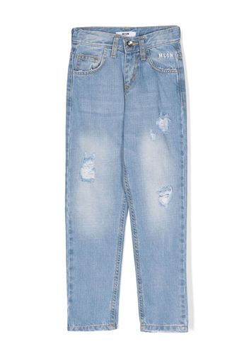 MSGM Kids logo-embroidered ripped-detail jeans - Blu