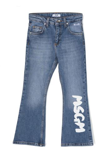 MSGM Kids logo-print stretch-cotton flared jeans - Blu