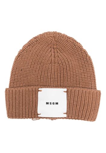 MSGM Kids logo-patch knitted beanie - Marrone