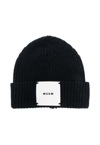 MSGM Kids logo-patch knitted beanie - Nero