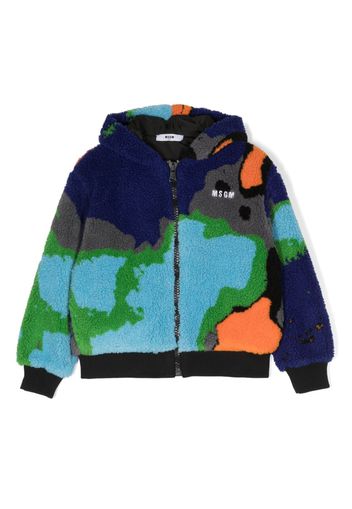 MSGM Kids logo-embroidered shearling jacket - Blu