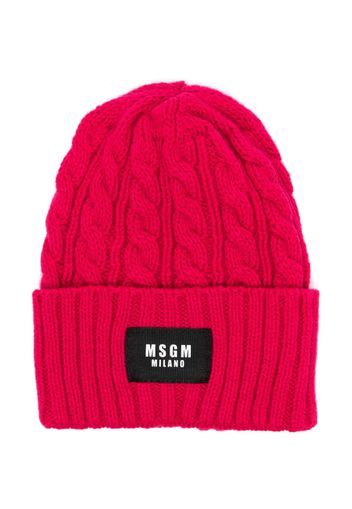 MSGM Kids cable-knit logo-tag beanie - Rosa