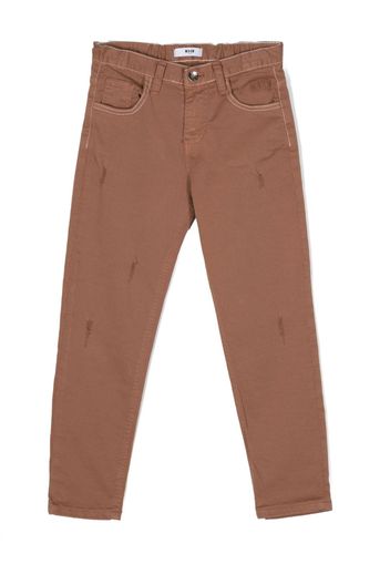 MSGM Kids distressed stretch-cotton trousers - Marrone
