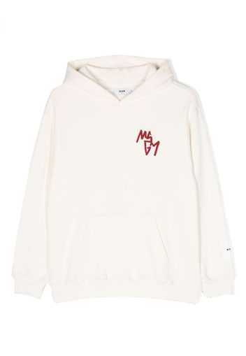 MSGM Kids logo-embroidered cotton hoodie - Toni neutri