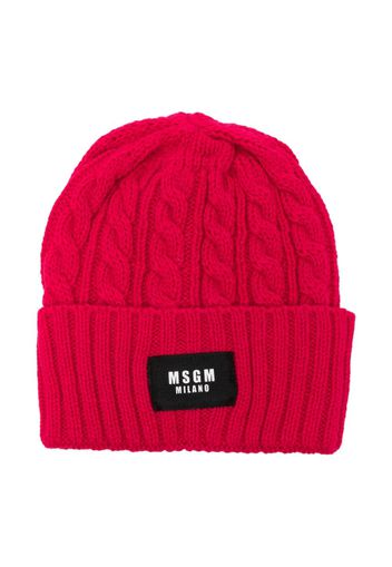MSGM Kids cable-knit logo-patch beanie - Rosa