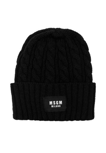 MSGM Kids logo-patch cable-knit beanie - Nero