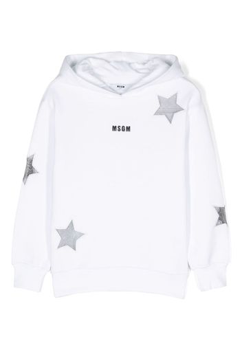 MSGM Kids logo-embroidered cotton hoodie - Bianco