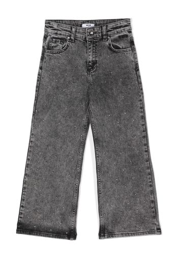 MSGM Kids logo-patch wide-leg jeans - Grigio