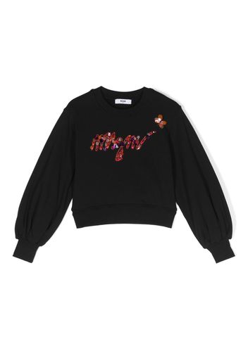 MSGM Kids logo-embroidered cotton jumper - Nero