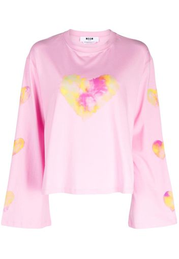 MSGM watercolour-effect heart-print T-shirt - Rosa